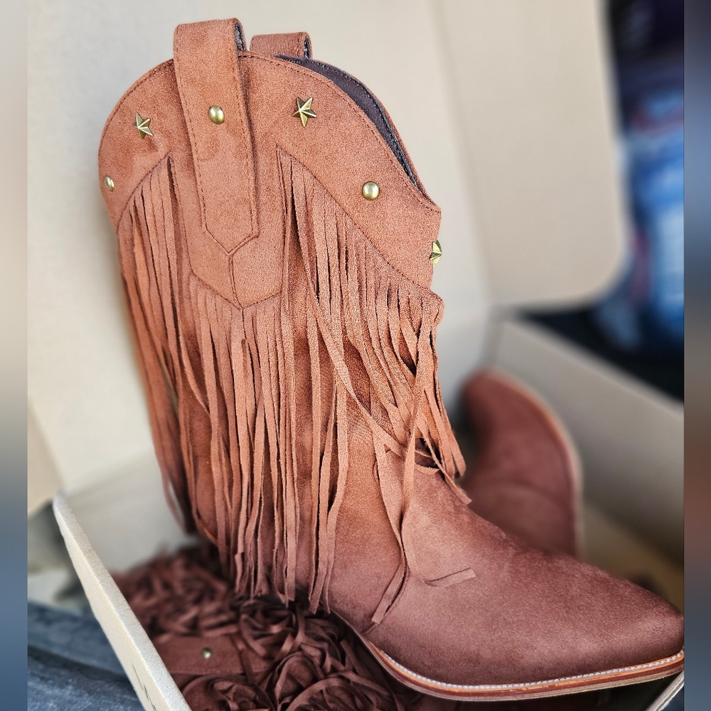 Fringed Brown Western Boots